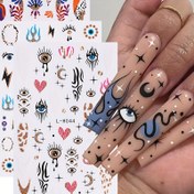 Resim 5 Adet Mistik Nazar Boncuğu Tırnak Sanatı Stickerları - Kalp, Alev, Yıldız, Ay & Yılan Tasarımlarıyla Halloween İlhamlı | Kendinden Yapışkanlı, Parıldayan Dekaller Kolay DIY Tırnak Süslemesi İçin, Koku Yok, Tek Kullanımlık 