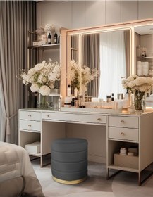 Resim Lungo Roller Gold Kaplama Luxery Puf-antrasit Babyface Kumaş Pofuduk Oturma Pufu&makyaj Pufu&bench 