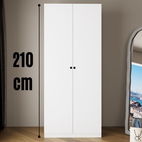 Resim Bimossa KA80 Goss Tekli 2 Kapaklı Gardırop, Alt Üst Askılı, Kulplu, Modern Tasarım Beyaz Giysi Dolabı 