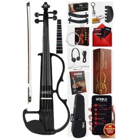 Resim Midex RCZ-606B Elektro Keman Seti Siyah (Kulaklık Kablo Metod Tuner Yastık ) 