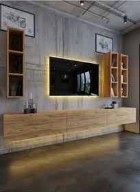 Resim Resital Ledli Duvara Monte Tv Sehpası - Çam - W6006-6 Çam 