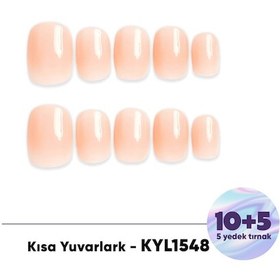 Resim 15'li Ten Rengi Kısa Yuvarlark Kyl1548 Tekrar Kullanılabilir El Yapımı Protez Takma Tırnak Xs 