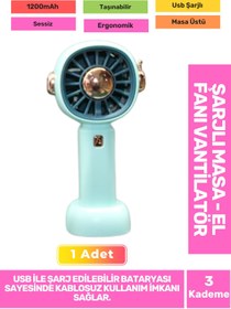 Resim Fantazer 3 Kademeli Ultra Sessiz Hafif Kablosuz 1200mAh Pervaneli Taşınabilir Usb Şarj Masa El Fan Vantilatör 
