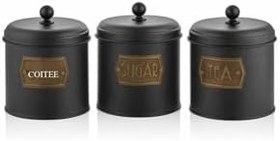Resim The Mia Ekmek Saklama Kabı & Çay Şeker Kahve Kavanozu Küçük 3 Lü - Siyah Gold 