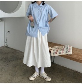 Resim Sones Yüksek Bel Drape Etek Bol Ve İnce Orta Uzunlukta A Kesim Etek Beyaz 