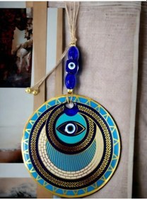 Resim Altın İşlemeli Halka Model Nazar Boncuk Gözlü Duvar Süsü Zincir Duvar Dekoru 02-10mm 5yards 