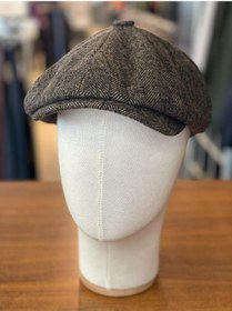 Resim Hamze Peaky Blinders Tarz İngiliz Model Balıksırtı Desen Kaşe Kumaş Kasket Şapka Kahverengi Açık 