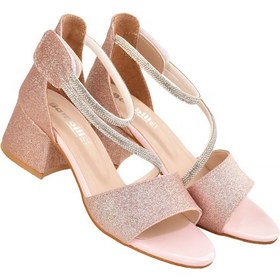 Resim Kum Simli Günlük Kız Çocuk 4 Cm Topuklu Sandalet Abiye Ayakkabı Pembe 