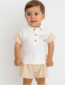 Resim Zekids Erkek Bebek Organik Pamuklu Yakalı T-shirt Şortlu Takım-15911 renkli 