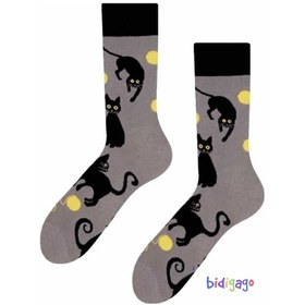 Resim Bidigago Kara Kedi Sarı Yumak Desenli Unisex Çorap Renkli 