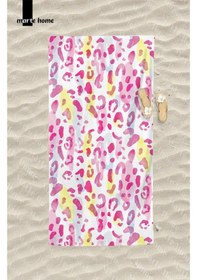 Resim Marte Home Pink Leopard - Baskılı Plaj Havlusu Beyaz, Pembe 
