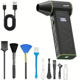 Resim Wangxi Taşınabilir Turbo Jet Üfleyici Siyah Yeşil Type C Hızlı Şarj Fırçasız Motor Kar Temizleme Barbekü Kamp 