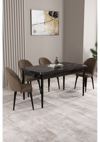 Resim Milas Siyah Mermer Desen 80x132 Açılabilir Mdf Masa Yemek Odası Takımı,mutfak Takımı 4 Adet Sandalye Kahverengi 