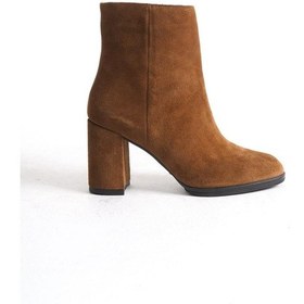 Resim Mubiano Hakiki Deri Collection Kadın Fermuarlı Yuvarlak Burun Kalın Topuklu Kısa Süet Bot Taba - Mcalm4221 - Tb Taba 