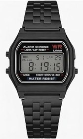 Resim Retro Dijital Kol Saati - Metal Kordon, Kare Kasa, Alarm & Kronometre, LED Işık, 12/24 Saat, Su Sıçramasına Dayanıklı, Unisex - Siyah Unisex Saat 