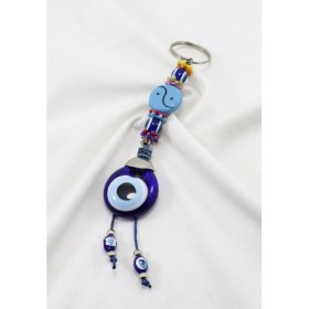 Resim Yin Yang Şekilli El Yapımı Cam Nazar Boncuklu Anahtarlık, Salkım Boncuklu Anahtarlık 