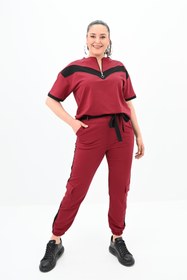 Resim Kadın Büyük Beden Yarım Fermuarlı Eşofman Takımı 8109-24 - 5XL / Bordo 