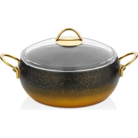 Resim Lavonni Caldora 26 Cm Derin Granit Güveç Tencere Gold Saplı Cam Kapaklı Yapışmaz 