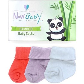 Resim Novibaby 3'lü Bambu Yenidoğan Bebek Çorabı I Purple Orange I 0-6 "Karışık Renkli" 