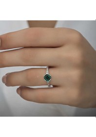 Resim Gümüş Yeşil Baget Tek Taş Kadın Yüzük - Yüzük Ölçüsü: 10 
