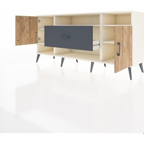 Resim Hyperion Konsol 5 Raflı Tek Çekmeceli 2 Kapaklı 176x44x83 Aytaşı-çam/antrasit Çam/antrasit 