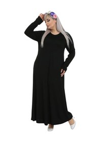Resim Melsay Butik Desensiz Kollu Kadın Uzun Siyah Tesettür Elbise Siyah 