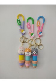 Resim Caglastore Üçlü Teleskopik 3D boyutlu silikon Kedi anahtarlık ve çanta aksesuarı lux kanca halkalı Uyumlu 