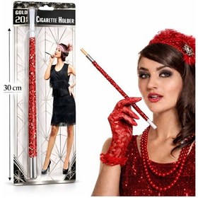 Resim Techmrt 30 Cm Kırmızı Payetli Sigara Tutacağı 1920 Ler Gatsby Parti Aksesuarı 
