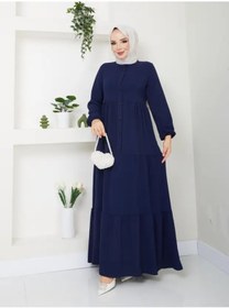 Resim exxitcollection Kadın Ayrobin Şık ve Rahat Kesim Kumaş Boydan Tesettür Elbise 
