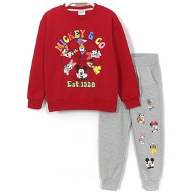 Resim Dobakids Mickey Friends Baskılı Unisex Çocuk Eşofman Takımı 3-9 Yaş Kırmızı 