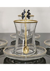 Resim Atabey Home Çay Set 18 Parça 6 Kişilik Kelebek Siyah Lüx Çay Kaşıklı Büyük Bardak 155cc 