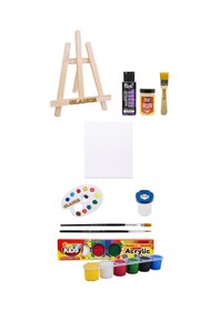 Resim Ahşap Şövale Mor Renge Boyama Ve 25x35 Tuval Funny Kids 6 Renk X 15 Ml Akrilik Boya Başlangıç Seti 