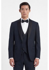 Resim Giotelli Erkek Lacivert Dar Kesim Slim Fit Viskon Dokuma Normal Bel 6 Drop Yelekli Klasik Smokin Takım Elbise 