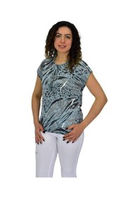 Resim Linsolita Kadın Kısa Kol Baskılı Bluz Bgl-st04706 Mint-Yeşili 