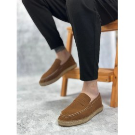 Resim BA0359 BOA Doğal Deri Tozu Bağcıksız Kauçuk El Yapımı Espadril Taban Taba Renk Erkek Ayakkabı 