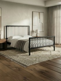 Resim Unimet Breeze Tek Kişilik Ferforje Metal Karyola (SİYAH-GRİ) (AHŞAP LATALI) 