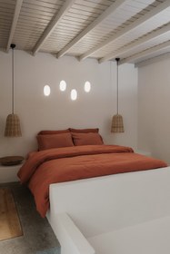 Resim Yıkanmış Keten Nevresim Seti Turuncu - Battal Boy 280x230 cm 