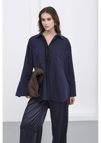 Resim Lacivert Çift Cepli Oversize Basic Gömlek Bcru-261306 Çok Renkli 