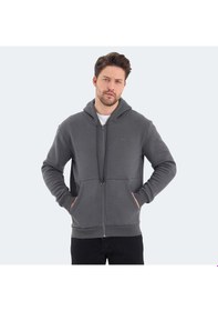 Resim Slazenger VONDA Erkek Fermuarlı Kapüşonlu Cepli Koyu Gri Sweatshirt 