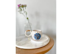 Resim 24K Altın Yaldızlı Ramazan Feneri ve Türk Kahvesi Fincanı Seti 