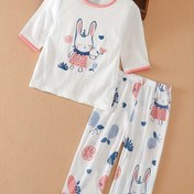 Resim Kız Çocukları İçin 2'li Pamuk Pijama Takımları, Hafif Esnek Baskılı Kısa Gömlek & Pantolon, Bebekler ve Büyük Çocuklar İçin Klima Kıyafetleri, Rahat ve Şirin Stil Prenses Pijamaları, Kızlar İçin Rahat Ev Giyimli 