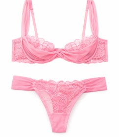 Resim Layla Tül Detaylı Balenli Balkonet Sütyen Takımı Pembe - Pembe / 65B / Standart 