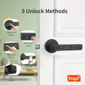 Resim İkişer bir Akıllı Kapı Kilidi Parmak İzi, Anahtarsız Giriş Kapı Kilidi Tutacak ile, APP/IC Kart/parola/anahtar/parmak izi Biyometrik Elektronik Anahtarsız Giriş Kilidi, Yatak Odaları, Evler, Oteller ve Ofisler için Uygun. 