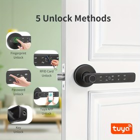 Resim İkişer bir Akıllı Kapı Kilidi Parmak İzi, Anahtarsız Giriş Kapı Kilidi Tutacak ile, APP/IC Kart/parola/anahtar/parmak izi Biyometrik Elektronik Anahtarsız Giriş Kilidi, Yatak Odaları, Evler, Oteller ve Ofisler için Uygun. 