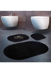 Resim Bonny Home Rixos Siyah 3lü Banyo Halısı Paspası Seti Kaymaz Taban Siyah 