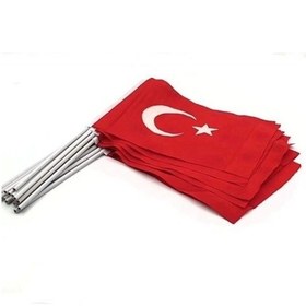 Resim Premium 23 Nisan Türk Bayrağı - 50 Adet Toptan Paket Alpaka Kumaş Plastik Saplı 20x30cm Tek Ebat 