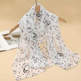 Resim Boho Chic Uzun Şal - Müzik Notları Baskı - Hafif, Esnek Olmayan Polyester, Rahat Geziler ve Şenlikli Durumlar için Mükemmel, Tüm Mevsimler için Çok Yönlü Dekoratif Şal, Şenlikli Aksesuar|Boho Chic Stili|Hafif Şal 