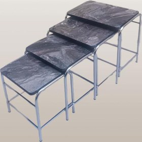 Resim Zigon Sehpa Demet Model Metal Nikelaj Ayak Açık Siyah Mermer Desen Tabla El Yapım 