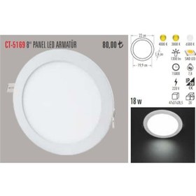 Resim Cata Ct-5169 10 Adet 18W Slim Led Panel Armatür Alüminyum Kasa Beyaz 