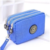 Resim Moda Taşınabilir Kadın Makyaj Çantası Bozuk Para Cüzdanı Üç Fermuarlı Cüzdan Büyük Kapasiteli Telefon Kılıfı Mavi 